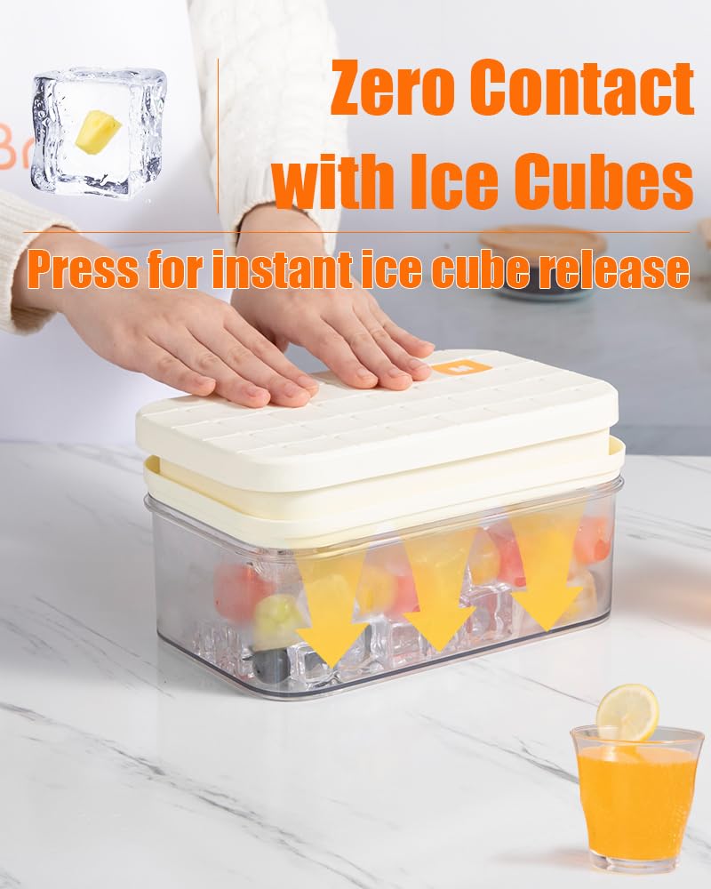 Brigii Ice Cube Tray with Lid&Bin, Ice Cube Mold with 56 Cubes, Stackable Ice Trays for Freezer with Easy-Release Silicone Bottom, for Drinks, Wine, Coffee