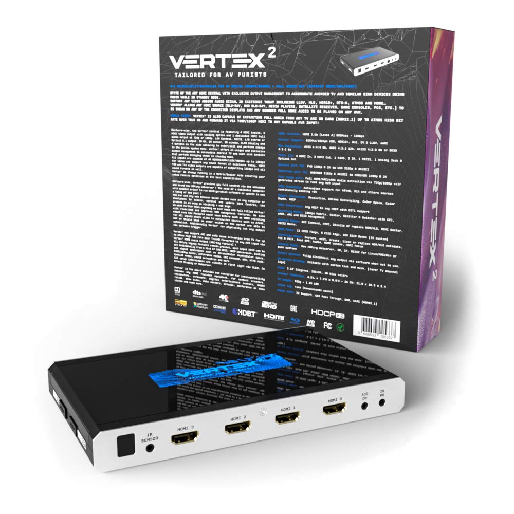 HDFury 4K Vertex² 18Gbps | 4K HDR Splitter | HDMI/eARC Audio Extractor | Auto-Switcher (Four Input Sources Support) | Safari/Chrome Controllable