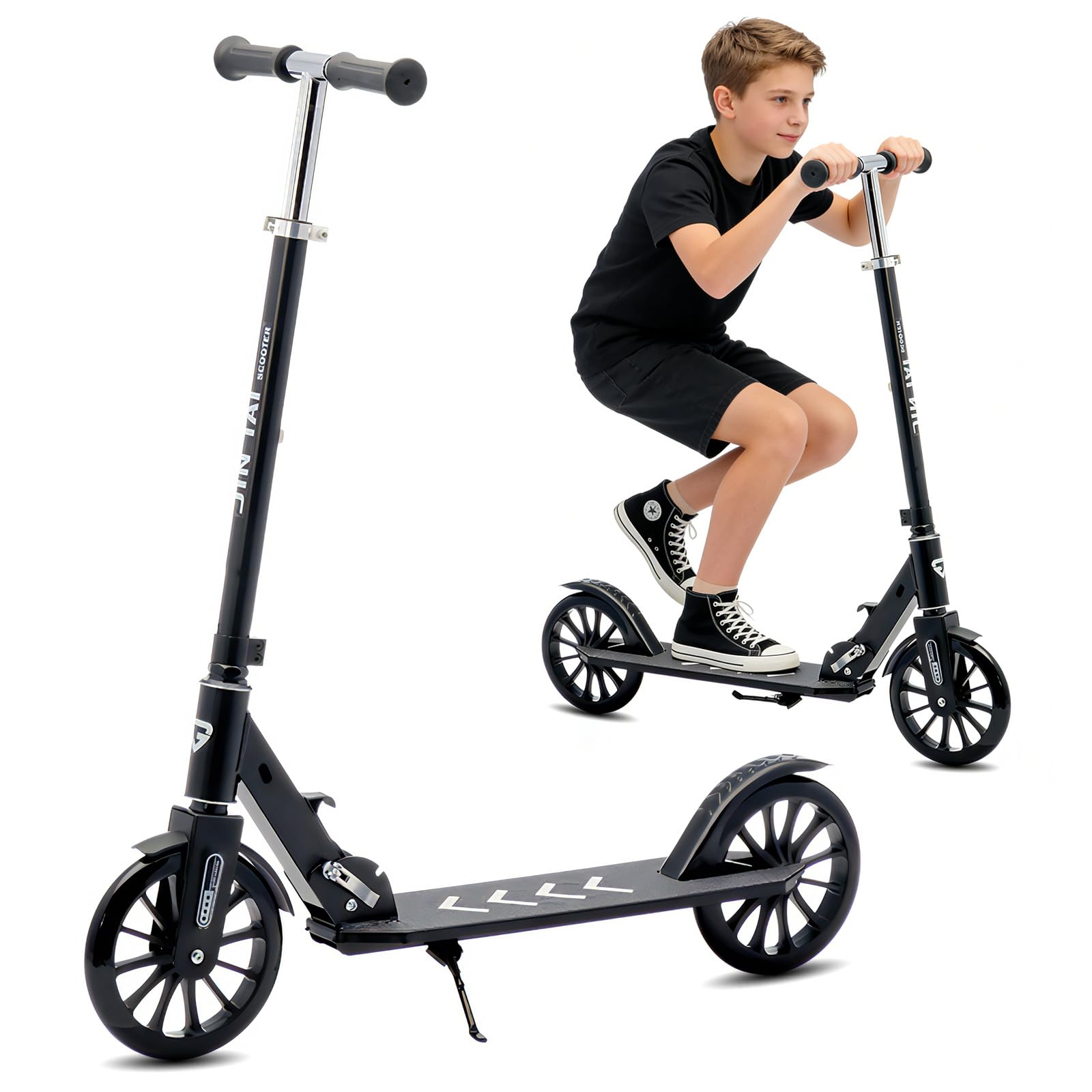 CUIOT Scooter for Adults Foldable 300lbs Lightweight 8IN Big Wheels Kick Scooters with Height Adjustable, Aluminum Frame, for Urban Commuting and Outdoor Fun | Suitable for Teens 8-12,Black
