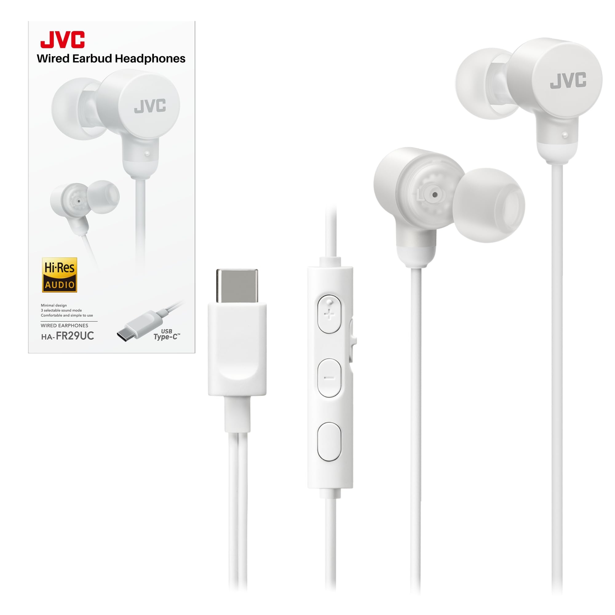 JVC Wired USB-C Earbuds - Noise Isolation - DAC - Hi-Res Audio - Built-in Mic with Mute - Comfortable Silicone Ear Tips - 3 Button Remote - Plug & Play - 47 Inch Cable - for PC/Smartphone/Gaming