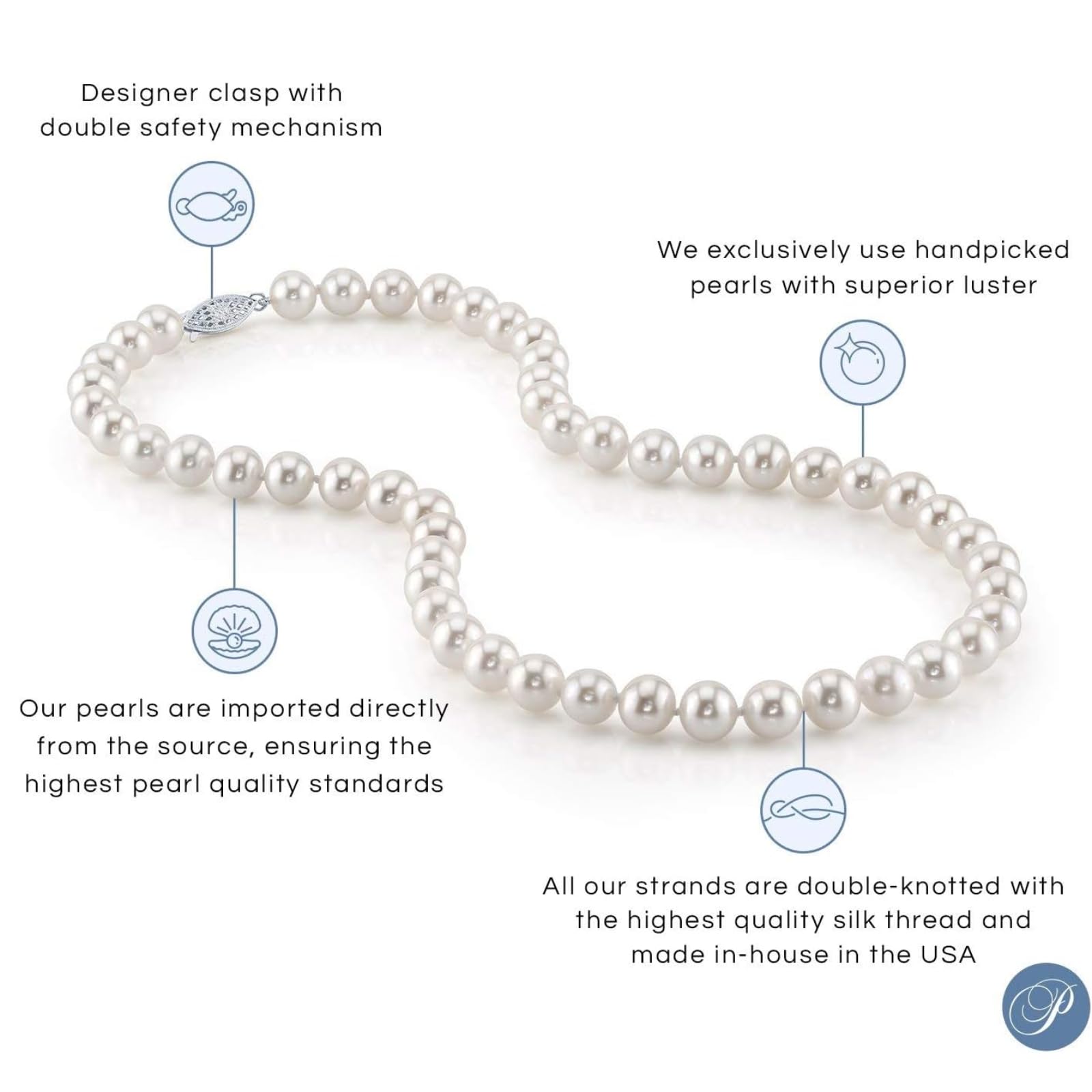 The Pearl Source Real Pearl Necklace for Women with 6.5-7.0mm AAA+ Quality Round White Freshwater Genuine Cultured Pearls | 18 inch Pearl Strand with 14K Gold Clasp