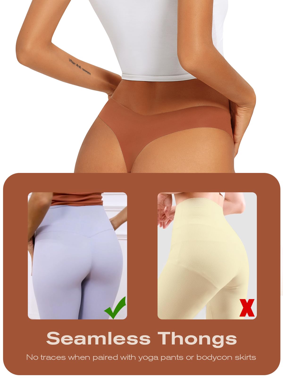 tichers Seamless Thongs for Women No Show Thong V-waisted Stretch Breathable Sexy Panties Underwear 6 Pack