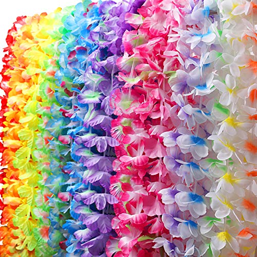Myamy Hawaiian Leis for Luau Party Decorations: Hawaii Lays Tropical Silk Flower Necklace Bulk Beach Birthday Themed Party Favors Decor Supplies 12 Counts