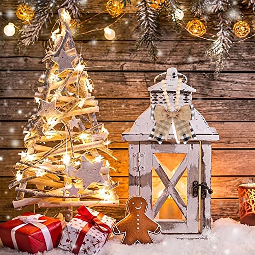 Meseey 4 Pieces Double-Layered Burlap Bows with Wood Beads Garland Hanging Bows Rustic Bow with Wooden Bead Decor for Christmas Trees Holiday Farmhouse Wreath Decoration