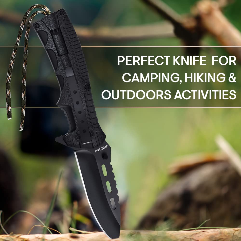 Grand Way Pocket Knife - Spring Assisted Knife with Fire Starter Whistle Paracord Handle - Tactical Folding Knives - Best for Survival Hiking Hunting Camping - Stocking Stuffers for Men 6772