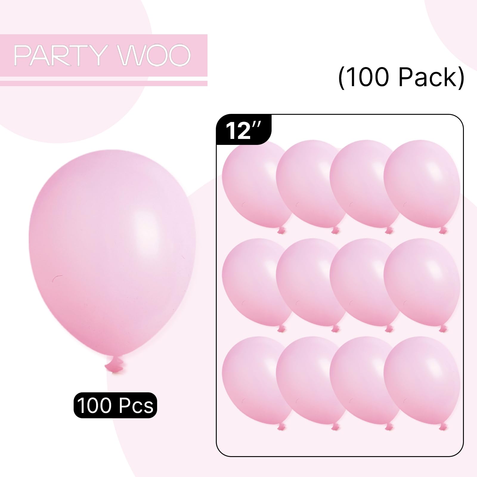 PartyWoo, 100 pcs Pastel Pink Balloons (12 Inch), Balloon Garland & Arch Decorations, Birthday, Wedding, Baby Shower, Unisex
