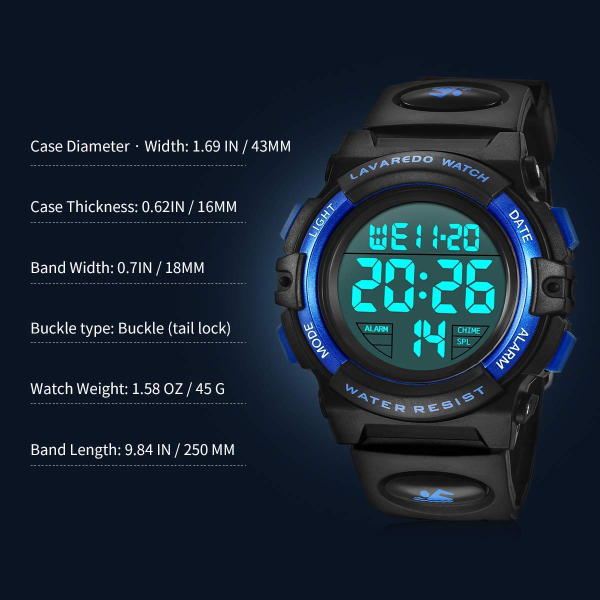 A ALPS Digital Watch with Rubber Band for Kids - Waterproof, Shockproof, Daily Use