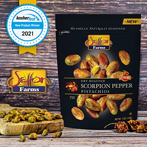 Setton Farms Pistachios, Scorpion Pepper Extreme Flavor, Naturally Seasoned, Dry Roasted No Shell, Non-GMO Project Verified, Gluten Free, Vegan, Kosher, 5 Oz