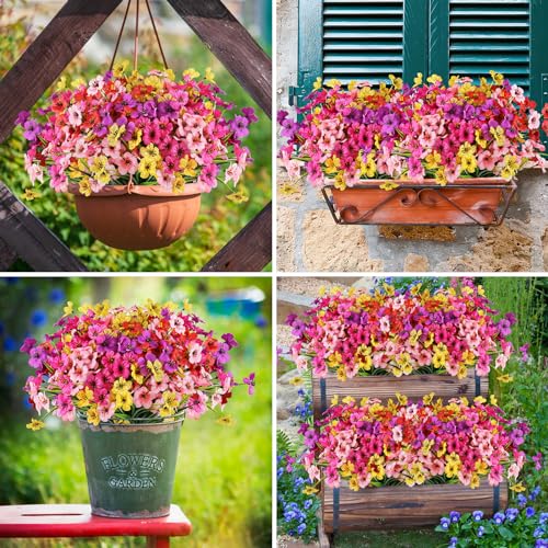 AmyHomie 20 Bundles Mix Orange Artificial Flowers for Outdoor Fall Decor UV Resistant Faux Flowers No Fade Fake Plastic Plants Garden Porch Window Box Decorating