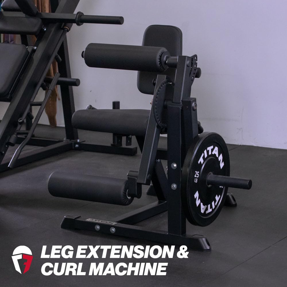 Titan Fitness Plate Loaded Adjustable Leg Extension and Curl Machine, Rated 300 LB, Lower Body Specialty Machine for Extension and Curls, Muscle Focus on Thigh, Quads and Hamstrings