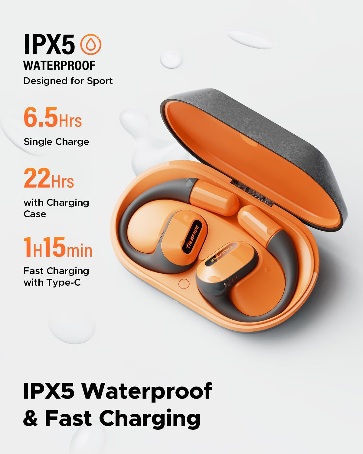 truefree O2 Open Ear Headphones with Directional Acoustics, Ultra-Light Weight, IPX5 Waterproof, 22H Playtime, Multipoint Connection, App Control, Bluetooth 5.3 Wireless Earbuds for Workouts