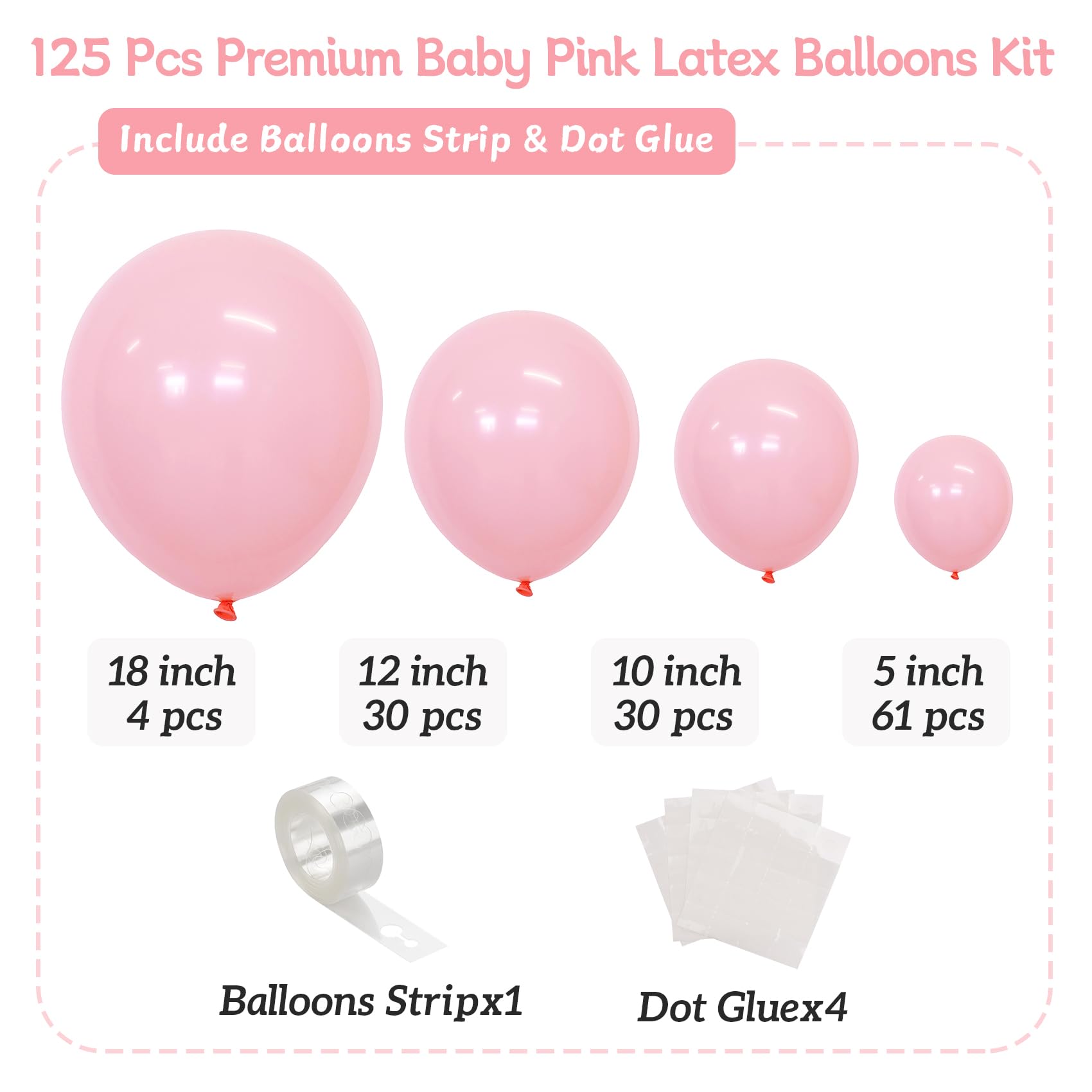 CVPARTYON Light Pink Balloons 125 pcs Different Sizes of 8 12 10 5 Inch Pastel Baby Pale Pink Balloon Arch Kit Garland for Princess Birthday Baby Shower Gender Reveal Valentine's Day Party Decoration