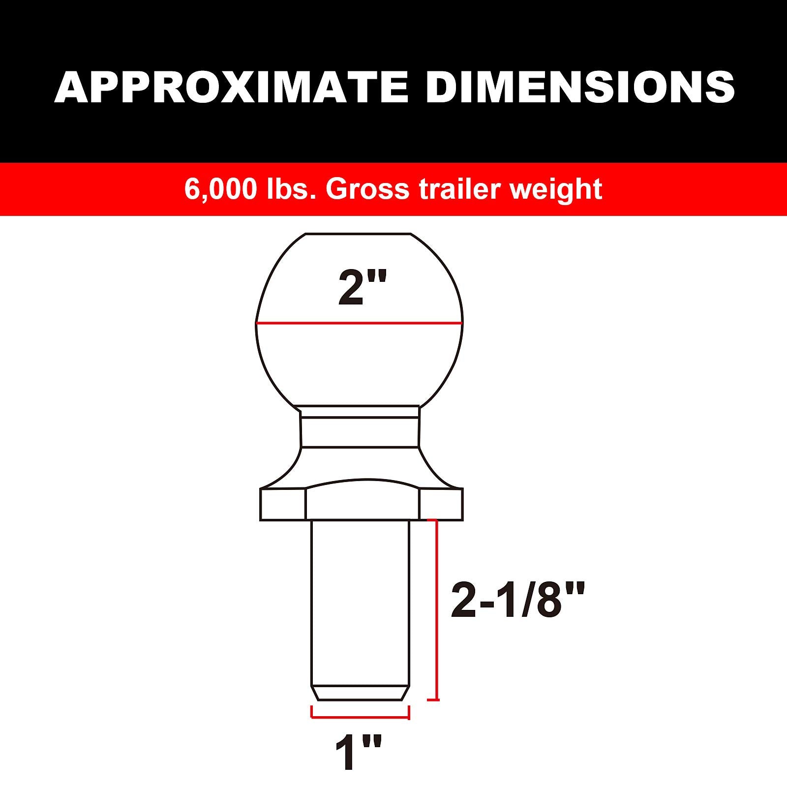 Torin ATRLY2002B 2" Diameter Trailer Hitch Ball: 3 Ton (6,000 lb) Capacity