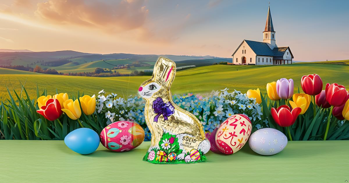 Madelaine Highly Detailed Solid Premium Milk Chocolate Easter Rabbit Sitting On The Grass (6 OZ - 1 Pack)