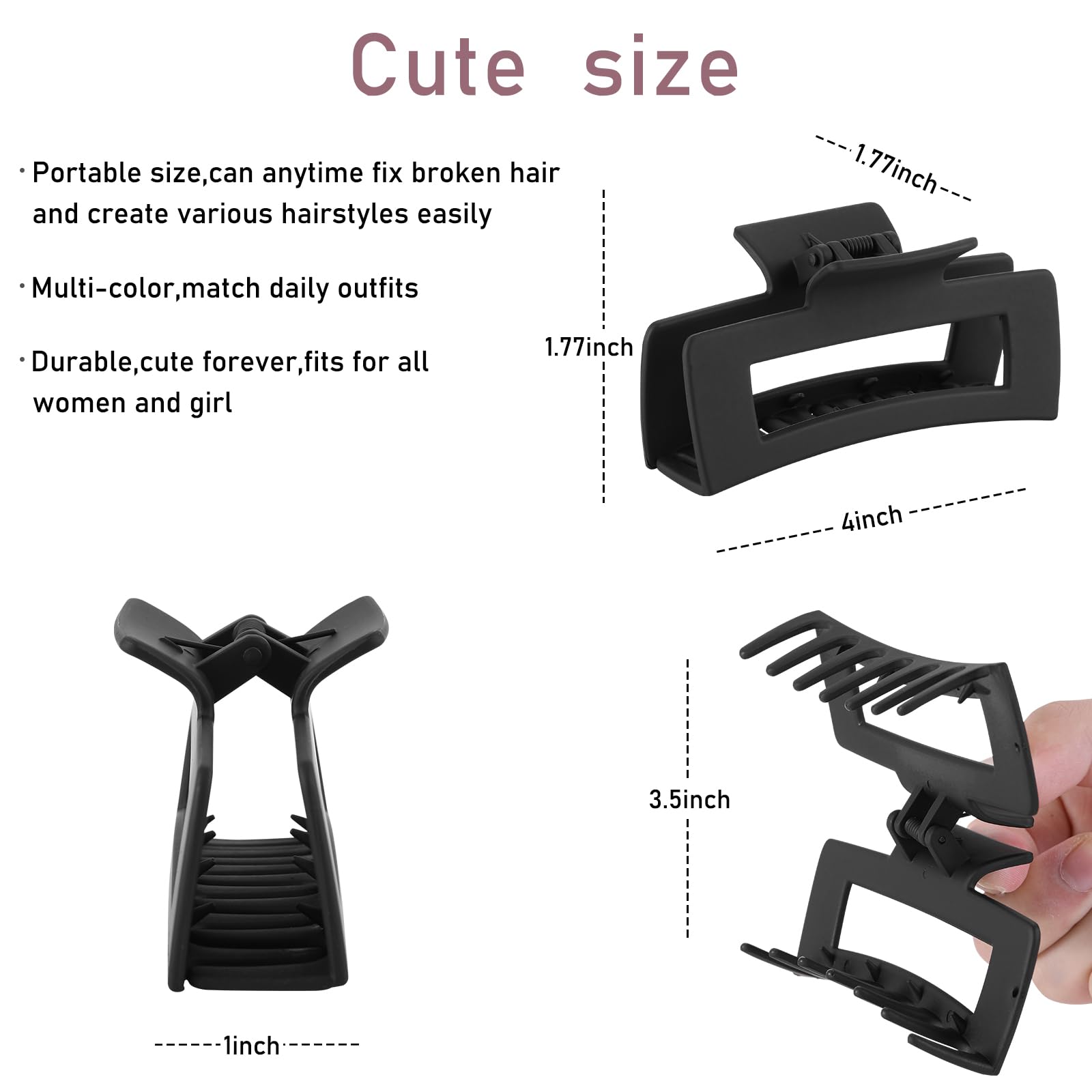 12 Pcs Rectangle Clips, Accessories for Women and Girls, Including 6 Pcs 4 Inch Large Clips for Thick Hair and 6 Pcs 2 inch Small Clips for Thin Hair (Neutral)