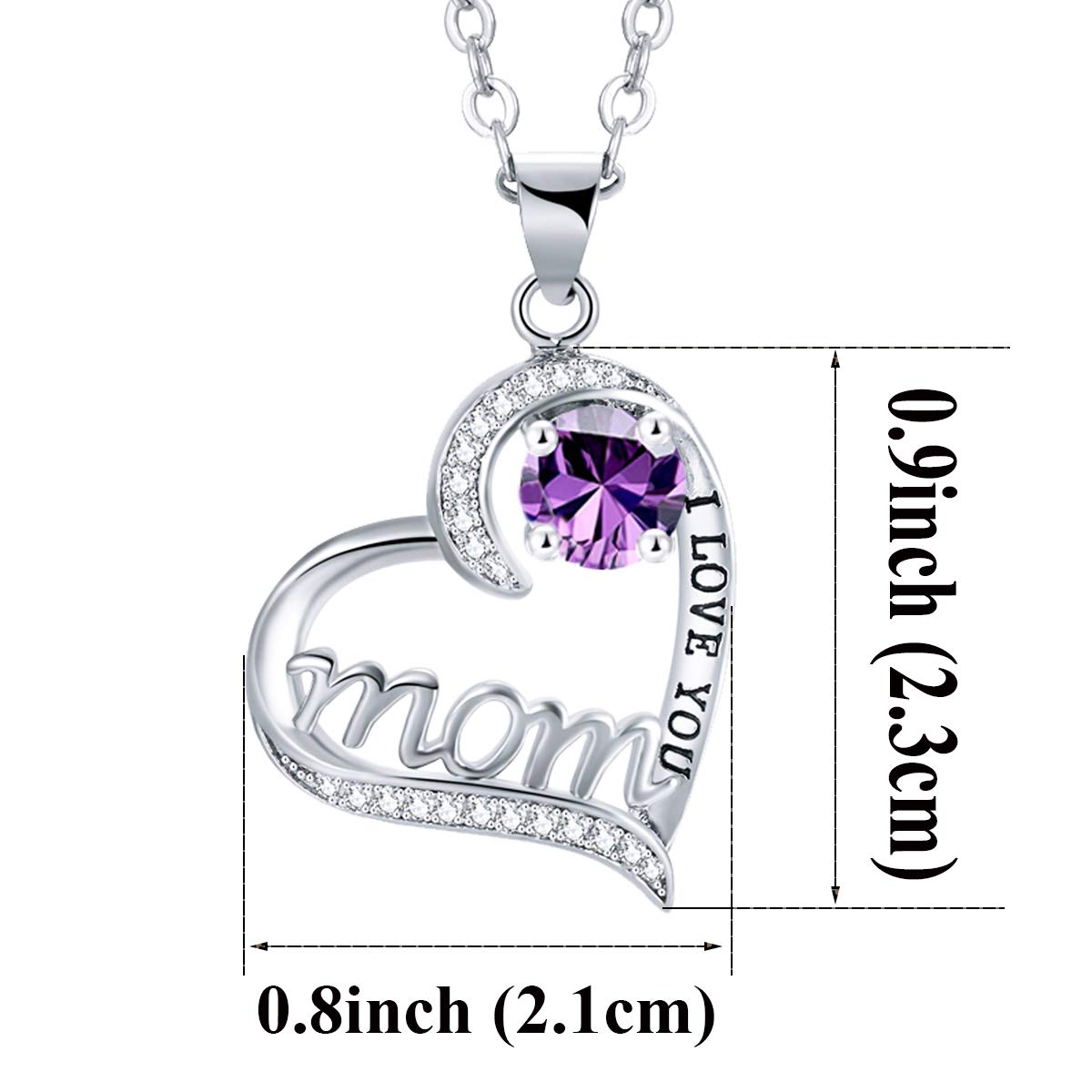 UEUC I LOVE YOU Mom Love Heart Necklace,925 Sterling Silver Plated Rhinestone Necklace for Mom Birthday,Best Mother Jewelry Gift