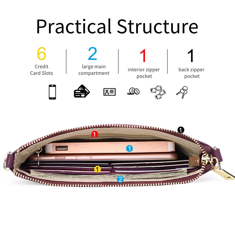 SENDEFN Leather Wristlet Clutch Small Women Crossbody Shoulder Bag Wallet Purses RIFD Card Slots