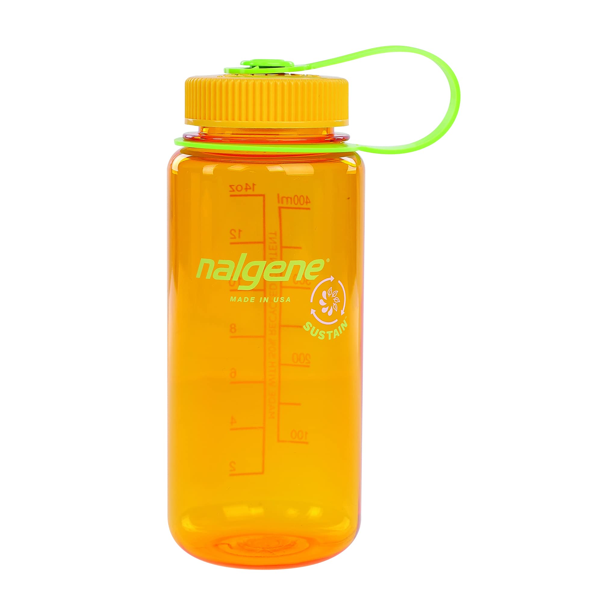 Nalgene Sustain Tritan BPA-Free Water Bottle Made with Material Derived From 50% Plastic Waste, 16 OZ, Wide Mouth, Clementine