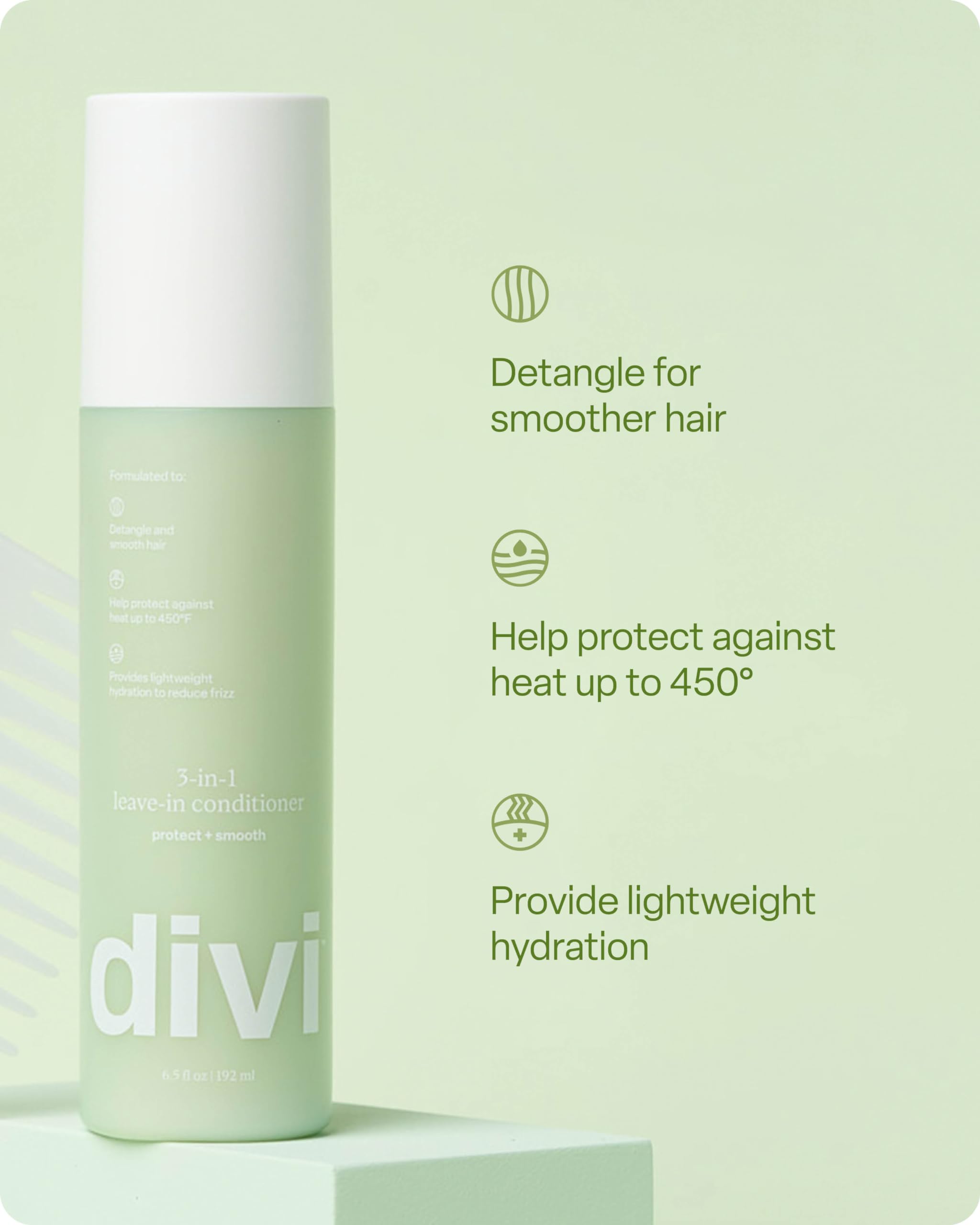 divi 3-in-1 Leave-In Conditioner - Lightweight Formula to Detangle and Hydrate Hair While Protecting Against Heat - 6 Fl Oz