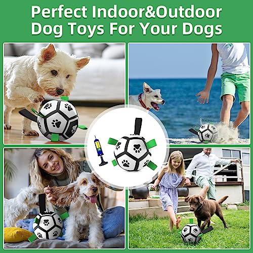 QDAN Extra Large Dog Toys Soccer Ball - Durable Dog Balls for Extra Large Dogs with Straps, Interactive Dog Tug Toy with Strap for Tug of War (9 Inch)
