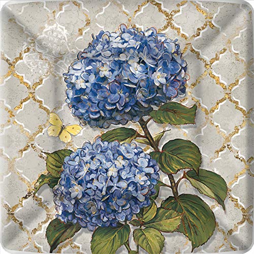 Boston International IHR Square Dinner Paper Plates, 8-Count, 10 x 10-Inches, Blue Heirloom Flower