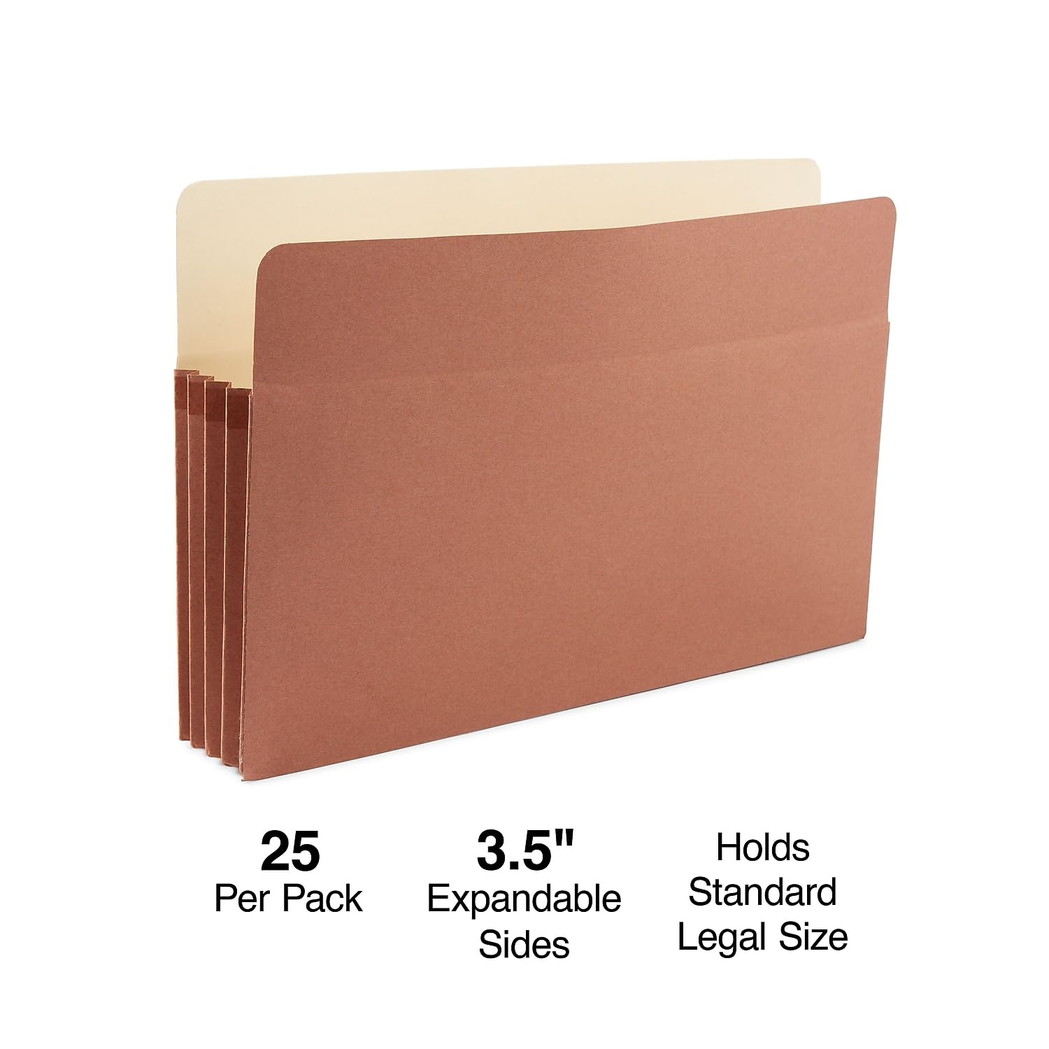 Staples File Pocket Folders, 3.5 Inch Expandable Sides, Legal Size, Easy Organizing & Document Storage, 25-Pack, Brown