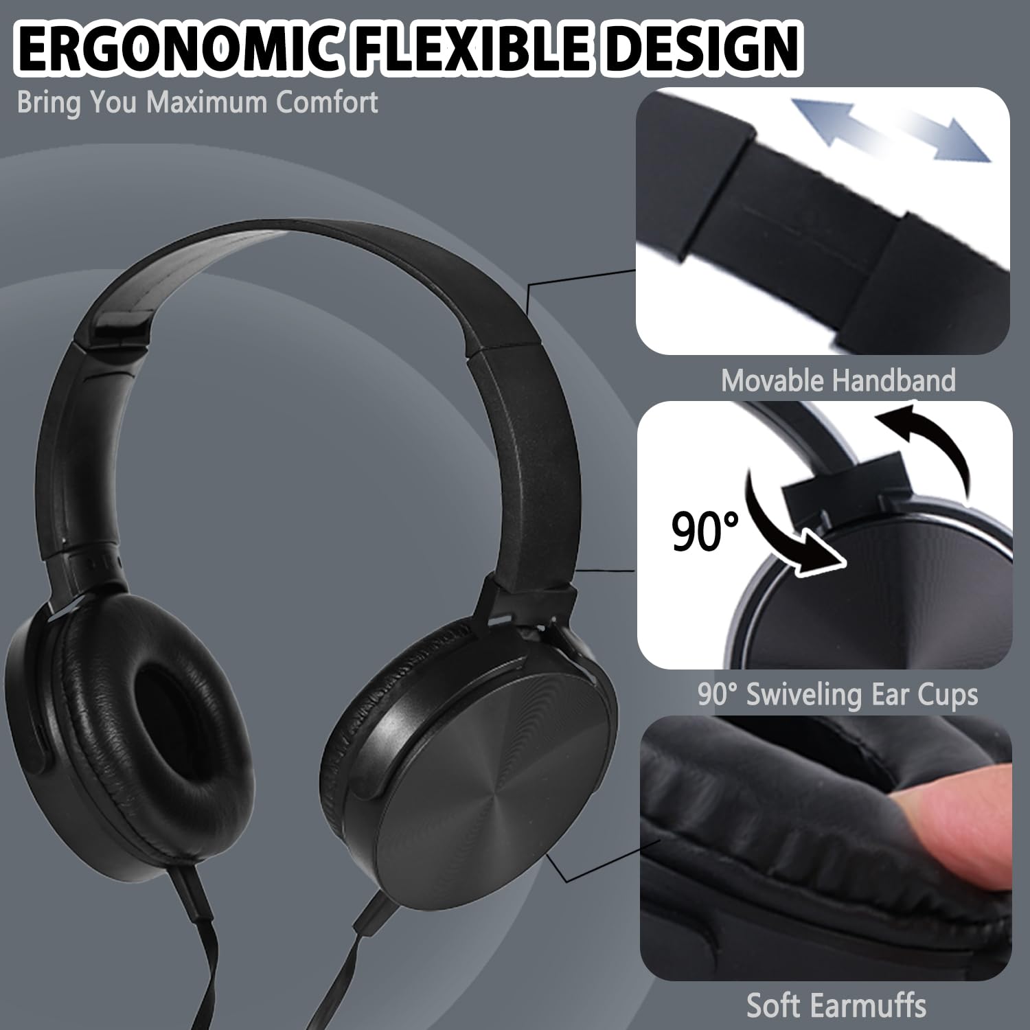 Wensdo Wholesale Bulk Headphones with Microphone 24 Pack for Classroom, Durable Headsets Class Set for School Students Kids and Adult (HY450, Black)