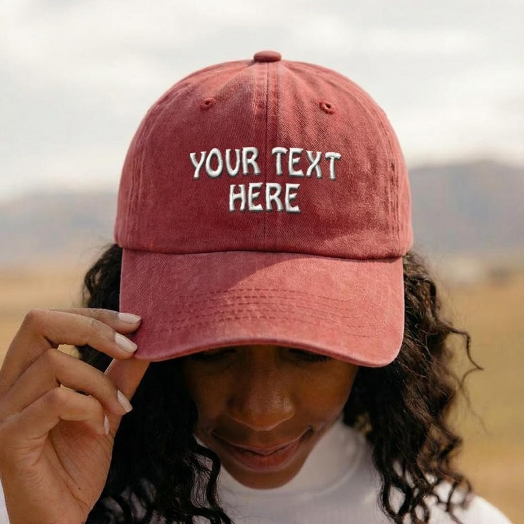 Soft Washed Baseball Cap Custom Hat Personalized Text Cotton Dad Hats for Men & Women Buckle Closure Red