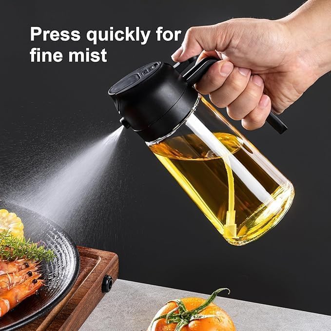 TrendPlain 16oz Olive Oil Dispenser Bottle for Kitchen - 2 in 1 Oil Dispenser and Oil Sprayer for Cooking, Air Fryer, Salad, BPA-Free 470ml Olive Oil Sprayer White