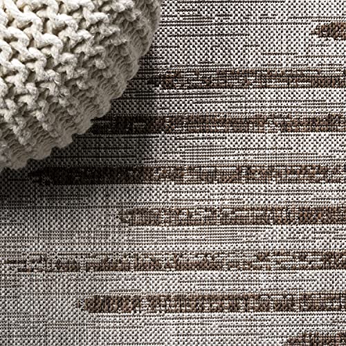 JONATHAN Y SMB124E-9R Zolak Berber Stripe Geometric Black/Ivory 9' Round Indoor/Outdoor Area Rug, Pet Friendly, Non-Shedding, Stain Resistant, Easy-Cleaning for Backyard, Patio, Porch