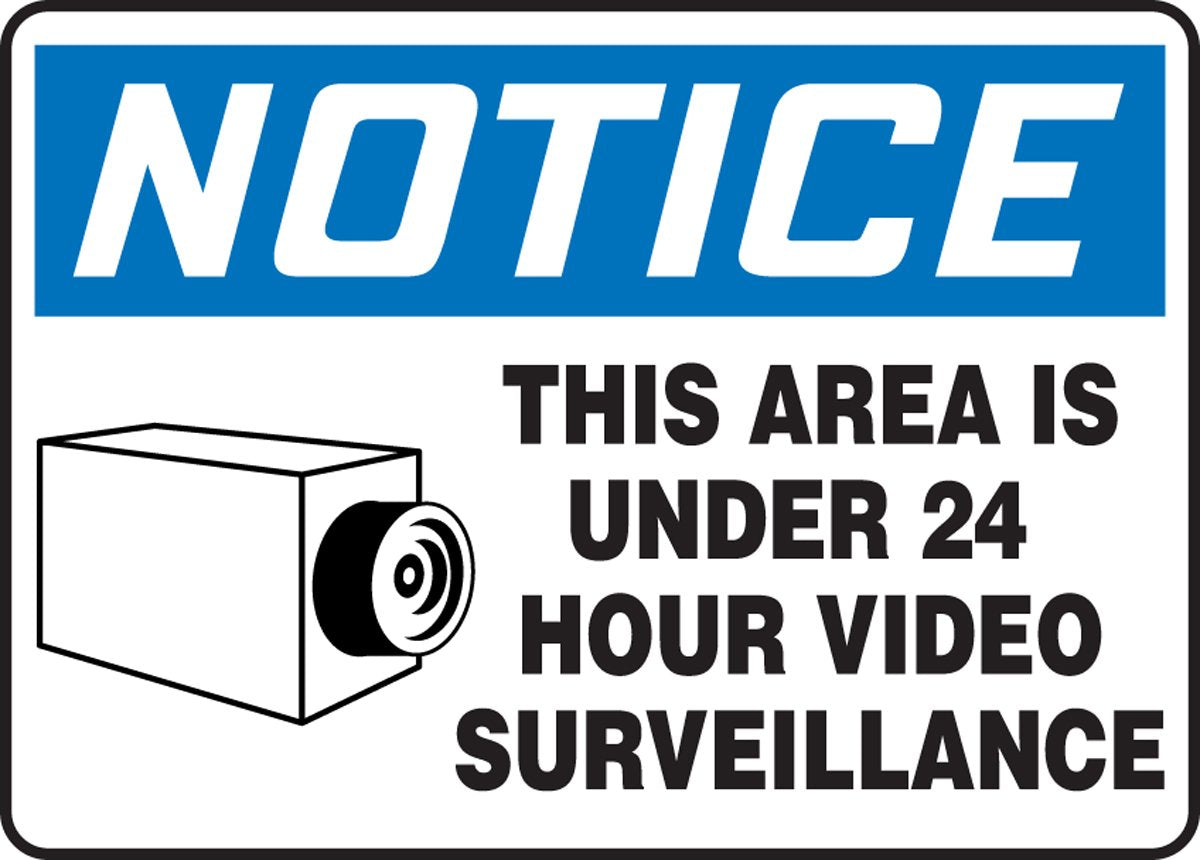 Accuform MASE807VP Plastic Safety Sign, "Notice This Area is Under 24 Hour Video Surveillance" with Graphic, 10" Length x 14" Width x 0.055" Thickness, Blue/Black on White