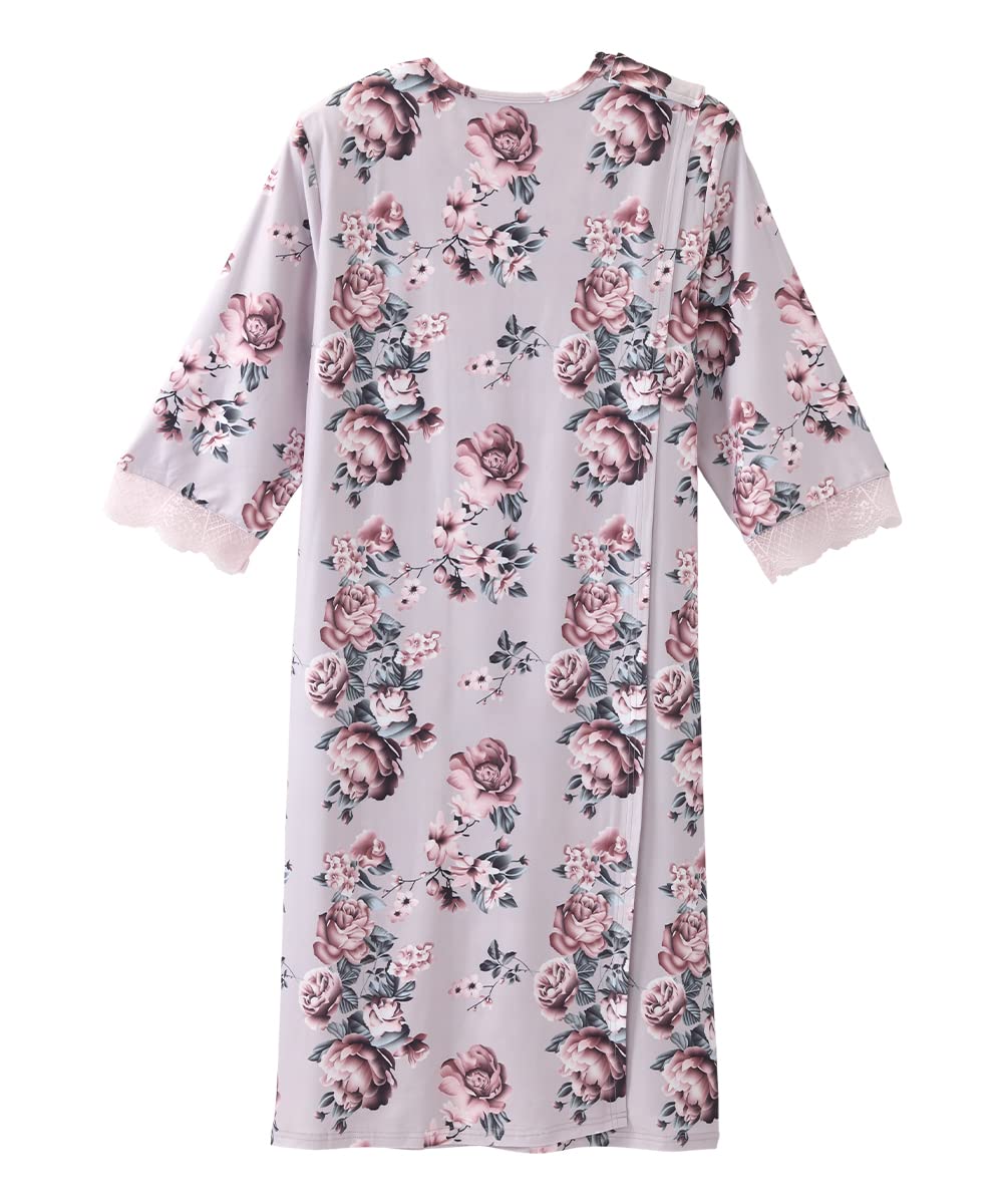 Silverts Hospital Gowns for Women Open Back, Night Gowns for Elderly Women, Adaptive Clothing for Seniors, Hospice Care Supplies, Hospital Robe, Old Lady Dress - Lilac Bloom SMA