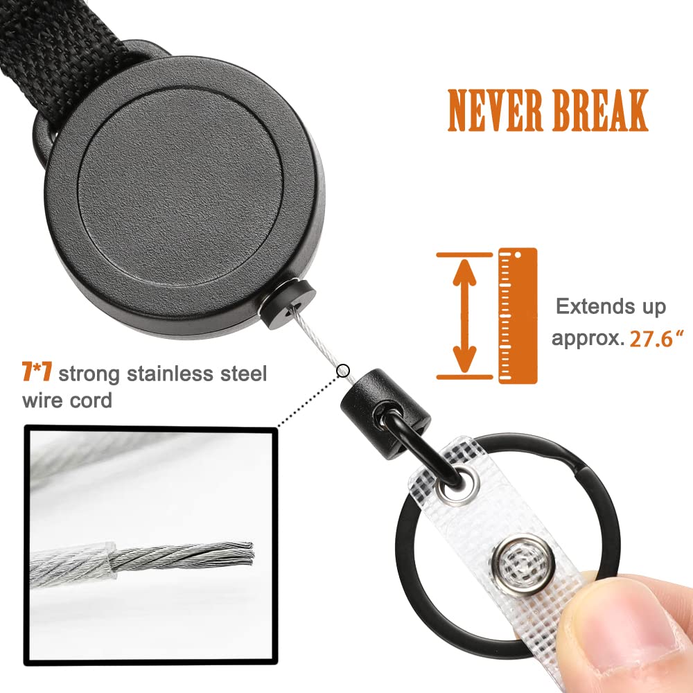 MNGARISTA 2 Pack Retractable Keychain, Multitool Carabiner Badge Holder, 8oz Retraction, Heavy Duty Badge Reel, Retractable Key Chain with Steel Cable and Key Ring, Black