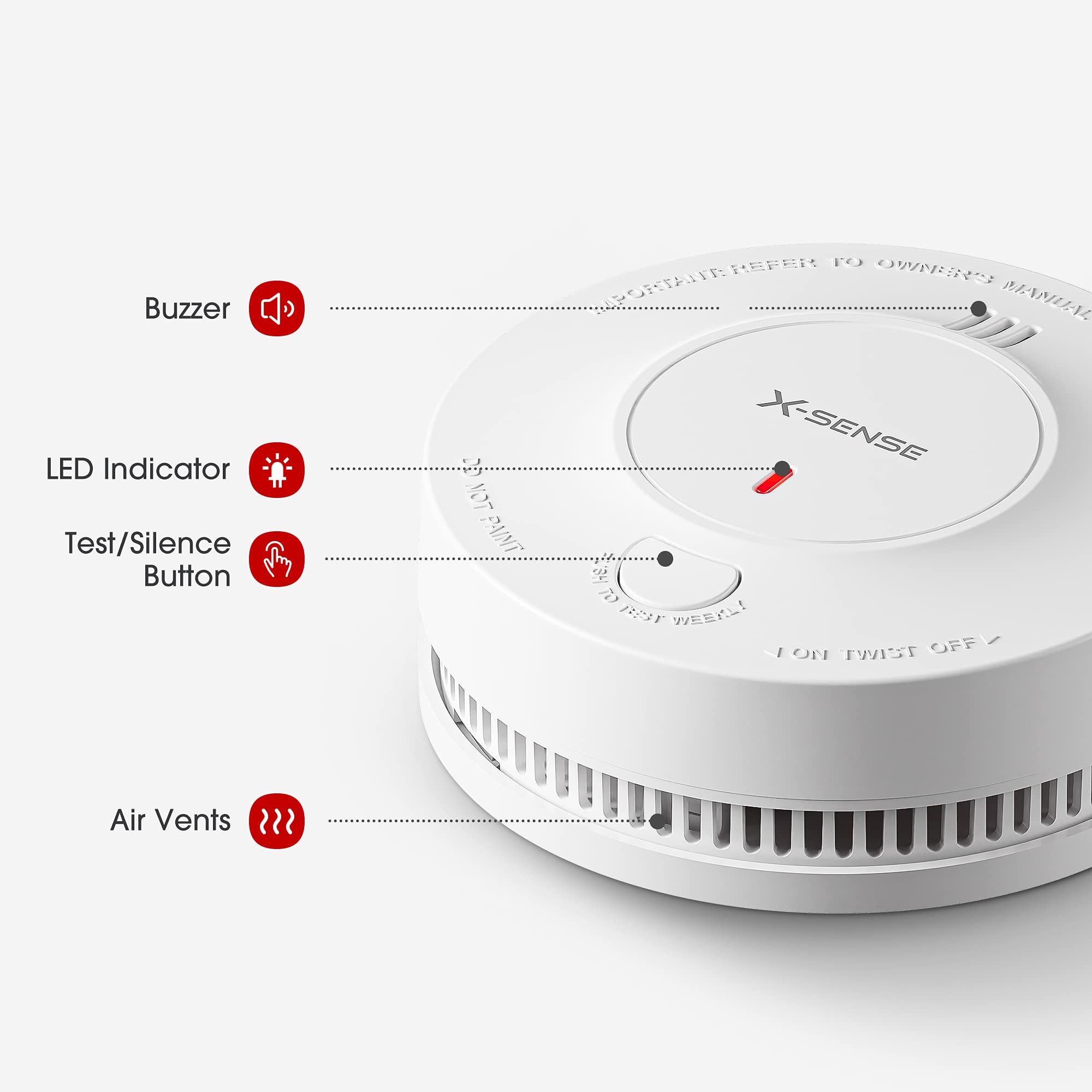 X-Sense Smoke Alarm, 10-Year Battery Fire Alarm Smoke Detector with LED Indicator & Silence Button, SD2J0AX