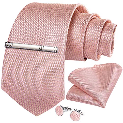 DiBanGu Plaid Ties for Men Silk Checkered Necktie and Pocket Square Cufflinks Tie Clip Set with Gift Box for Wedding Business, Charcoal Grey