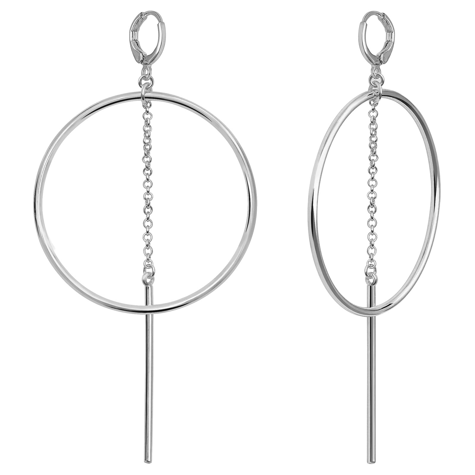 Silver Plated Dangle Hoop Earrings for Women, Cute Earrings with Dangly Bar Valentines Day Jewelry Gifts for Women Girls