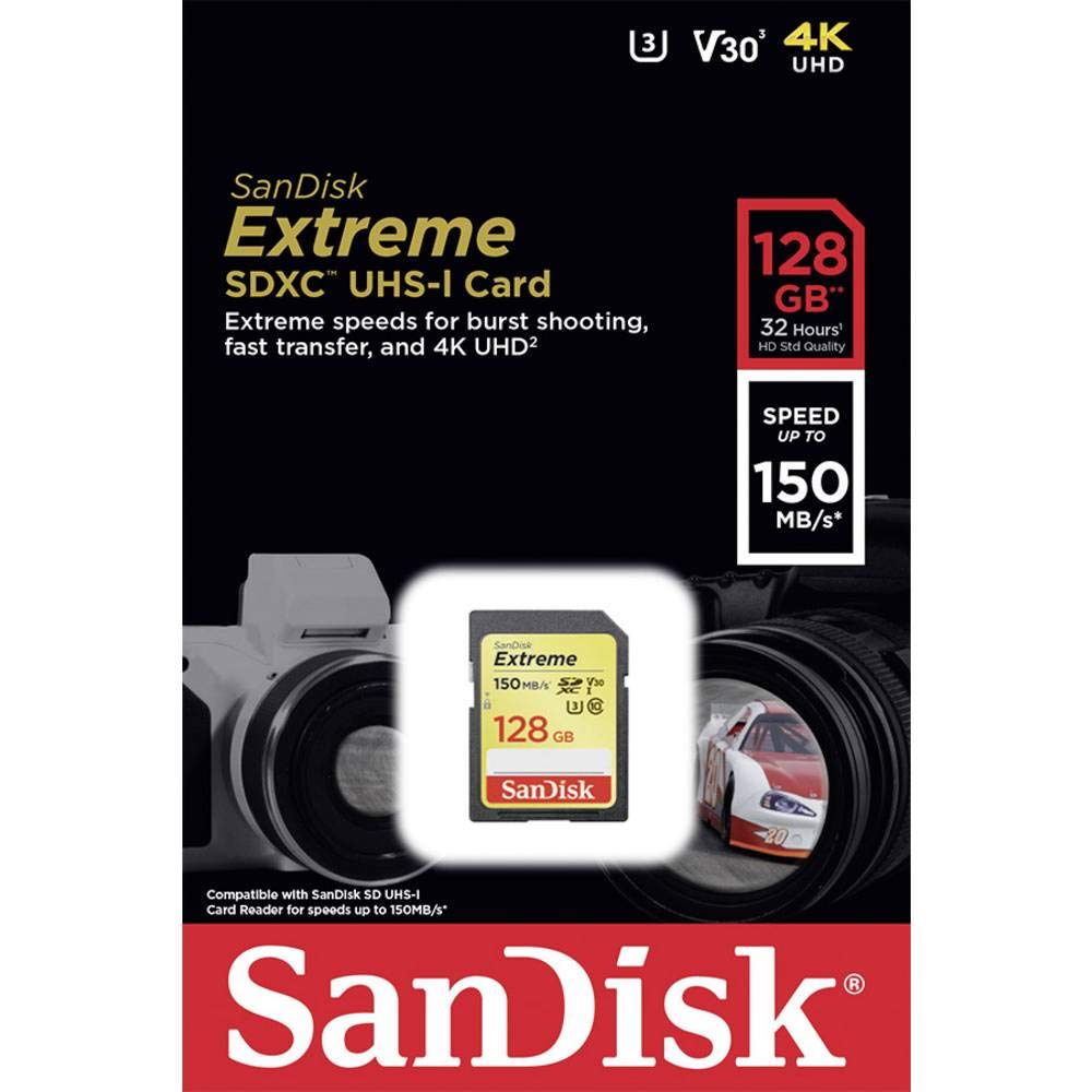 SANDISK 128GB Extreme SDXC UHS-I Memory Card - 150MB/s, C10, U3, V30, 4K UHD, SD Card - SDSDXV5-128G-GNCIN