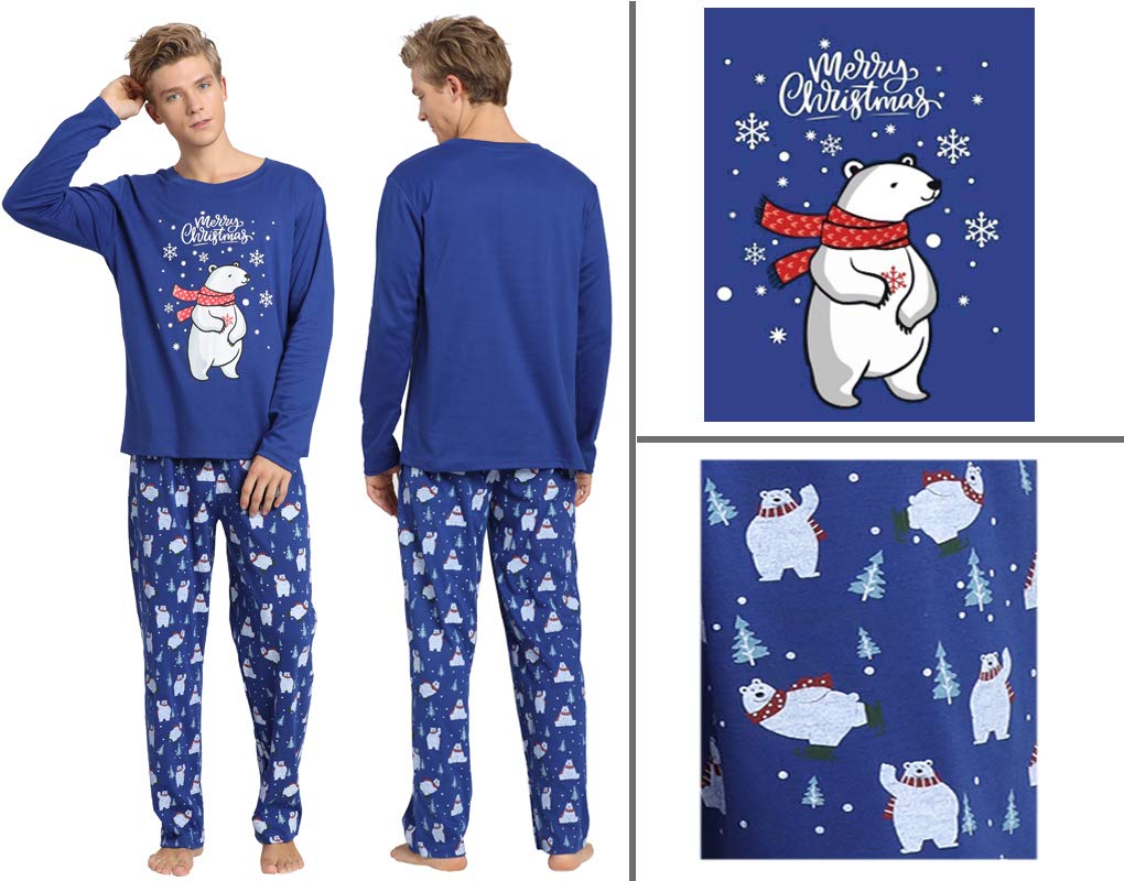 Vopmocld Christmas Family Matching Pajama Red Holiday Pjs Sets Cotton Sleepwear Polar Bear PJS, Blue-men, Large