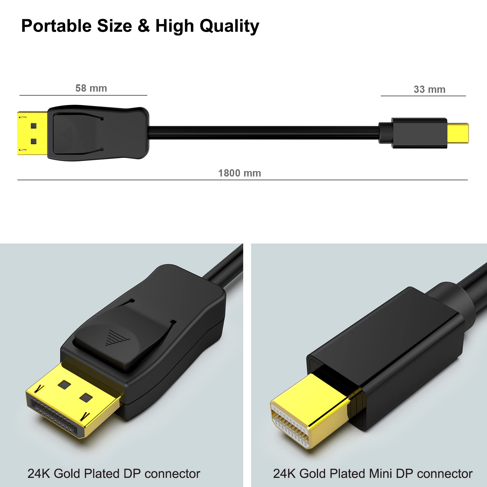 BENFEI Mini DisplayPort to DisplayPort 6 Feet Cable 4K@60Hz 2K@144Hz, Mini DP(Thunderbolt Compatible) to DP Cable (Male to Male) Gold-Plated Cord