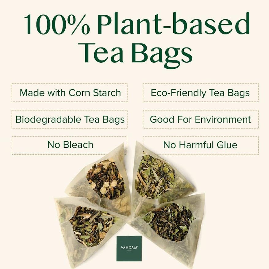 VAHDAM, Turmeric Ginger Herbal Tea Bags (100 Pyramid Tea Bags) Caffeine Free, Non GMO, Gluten Free | 100% Pure Herbal Blend - Savory & Spicy | Plant-Based Tea Bags | Resealable Ziplock Pouch