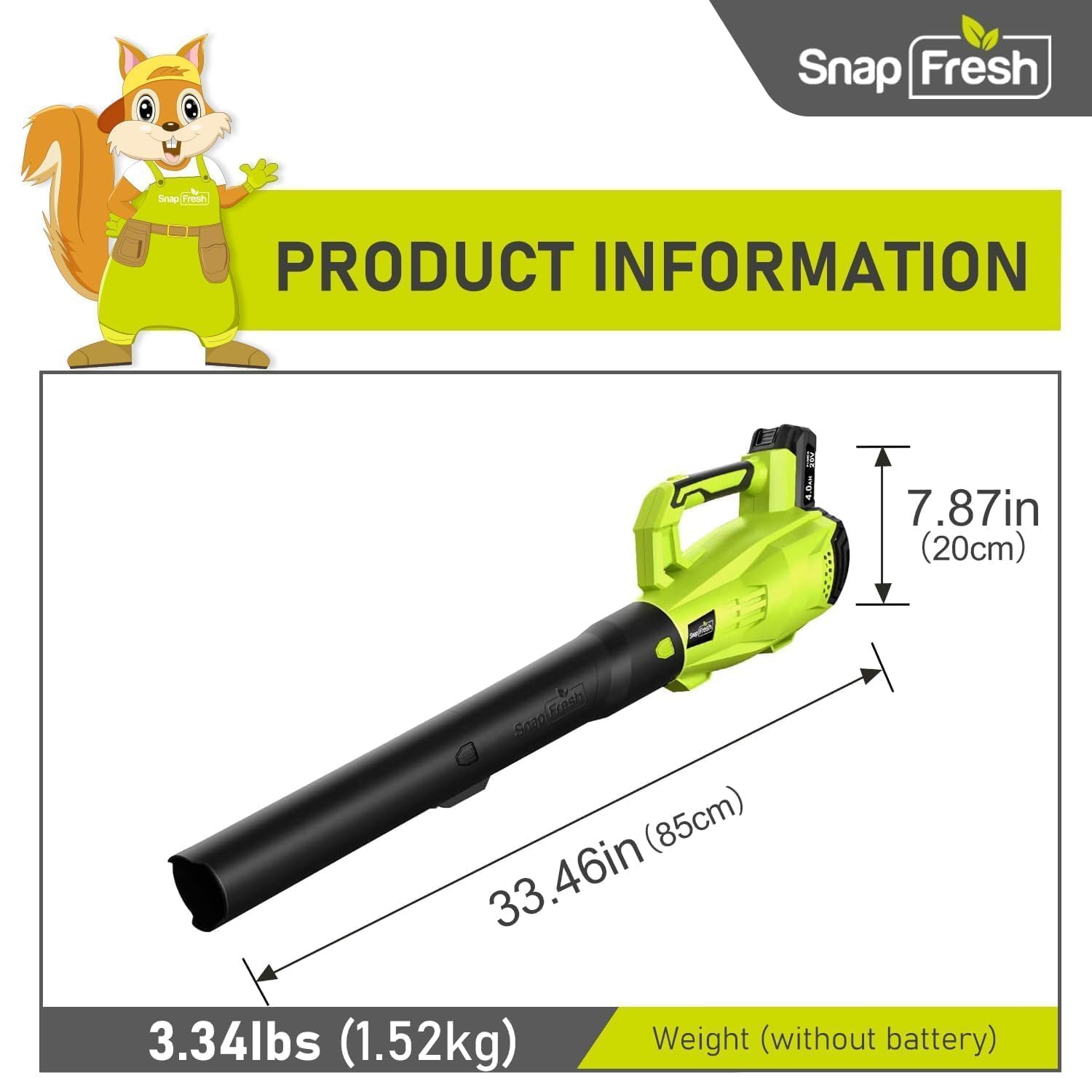 SnapFresh Leaf Blower Cordless - 350 CFM Cordless Leaf Blower with 4.0Ah Battery & Fast Charger, 20V Electric Battery Powered Leaf Blowers for Yard Porch Garden