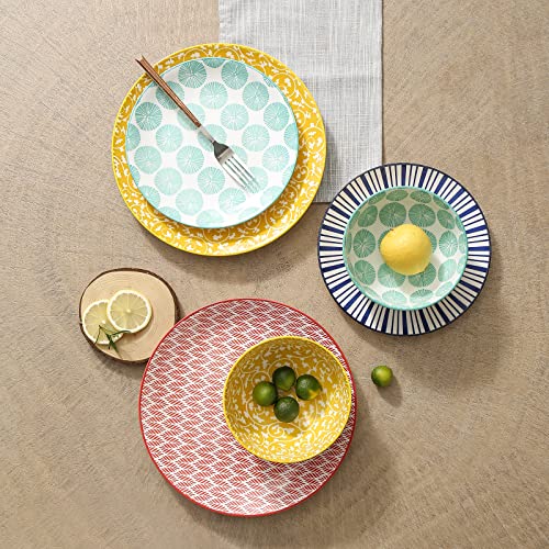 Selamica Ceramic 12-Pieces Dinnerware Sets, Ceramic Dish Plates and Bowls Sets, Service for 4, Dinner Salad Dessert Plates, and Cereal Bowls Set, Assorted Colors