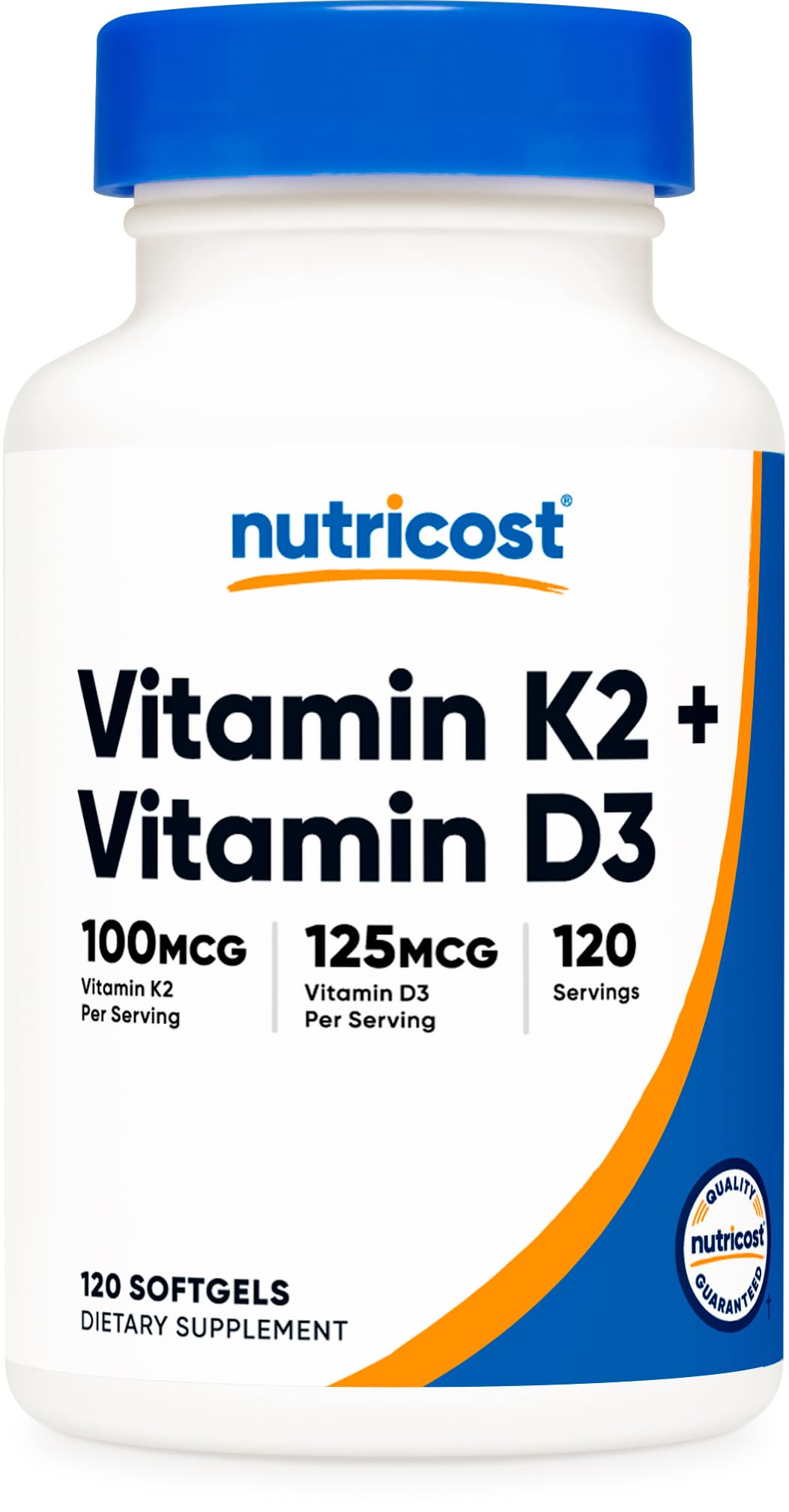 Nutricost Vitamin K2 (MK7) (100mcg) + Vitamin D3 (5000 IU) 120 Softgels - Gluten Free and Non-GMO