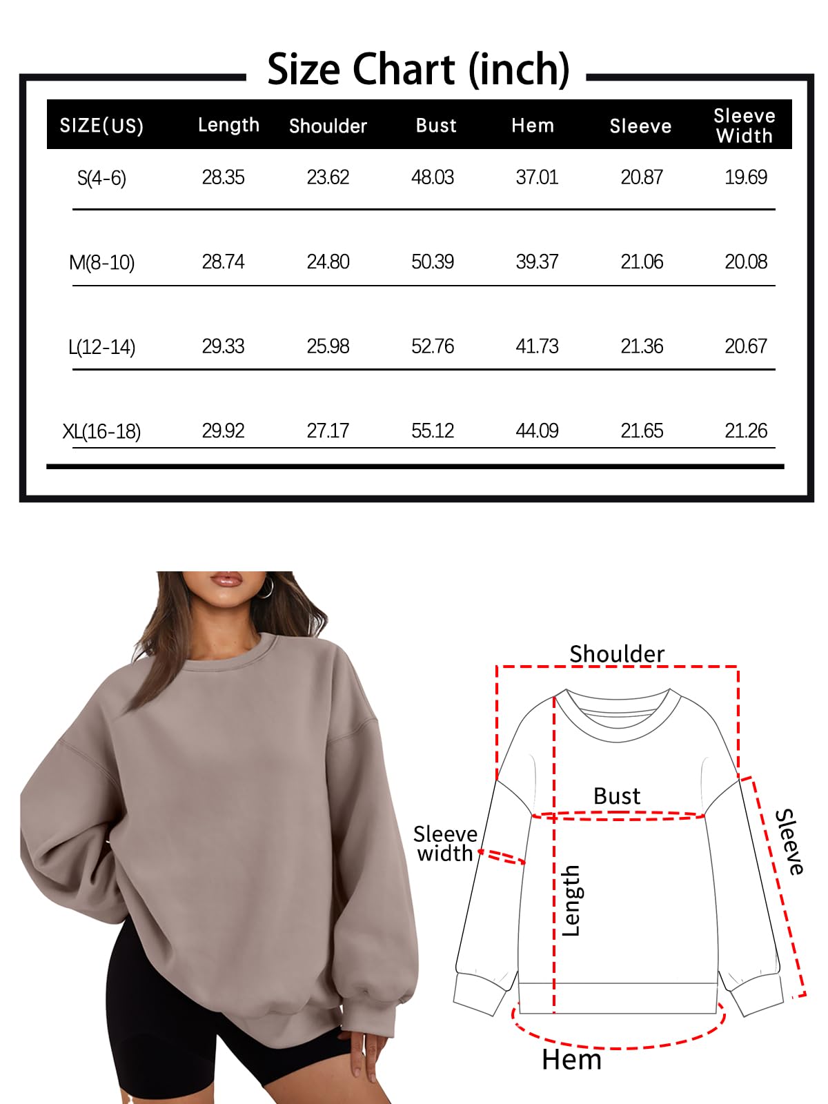 EFAN Womens Oversized Sweatshirts Hoodies Fleece Crewneck Sweaters Casual Tops Comfy Fall Fashion Outfits Winter Clothes 2024 CoffeeGrey S