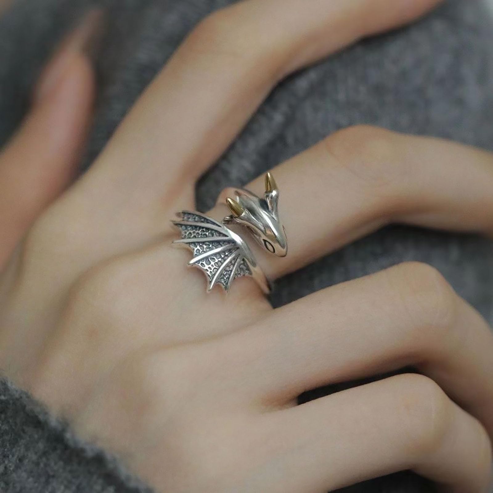 W WEILIRIAN Vintage Dragon Ring Silver Dragon Knuckle Ring Animal Open Finger Ring Retro Stacking Ring Handmade Adjustable Ring Jewelry for Women and Girls