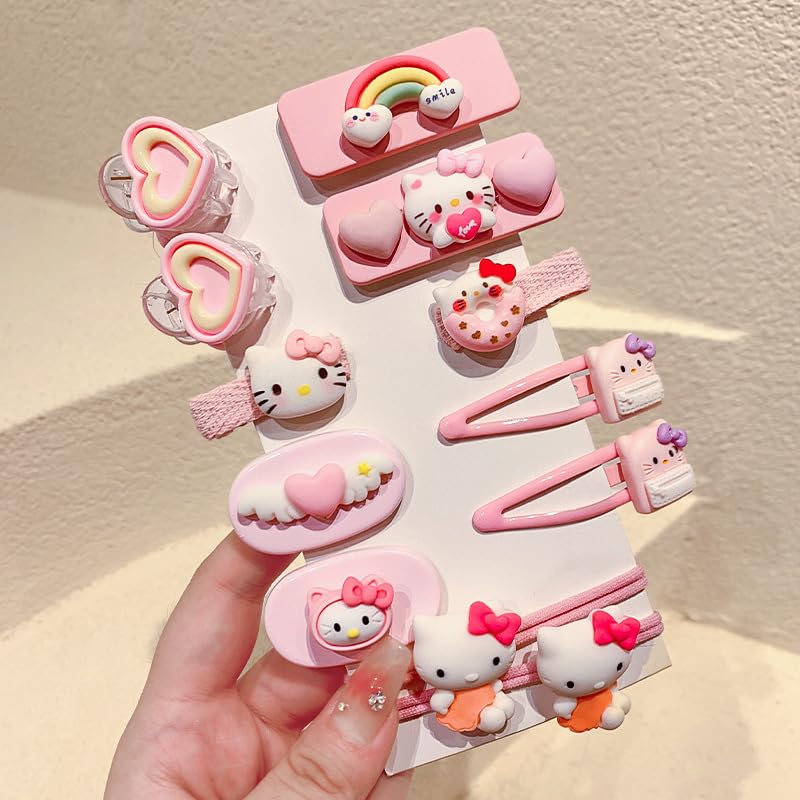 12 Pieces Kawaii Hair Clips for Girls Cartoon Girl Hair Accessories,Cute Things for Teen Girl Gifts (Kitty)