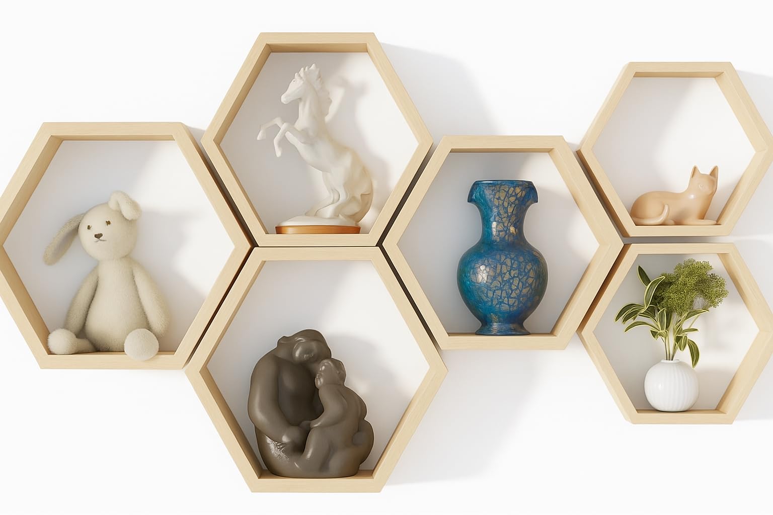 Decovate Hexagon Floating Shelves Set of 6 Honeycomb Shelves for Wall, Wooden Hexagon Shelves for Farmhouse Storage, Sturdy Elegant & Geometric octagon shelf for office, Kids, DIY & Hallway Wall Décor