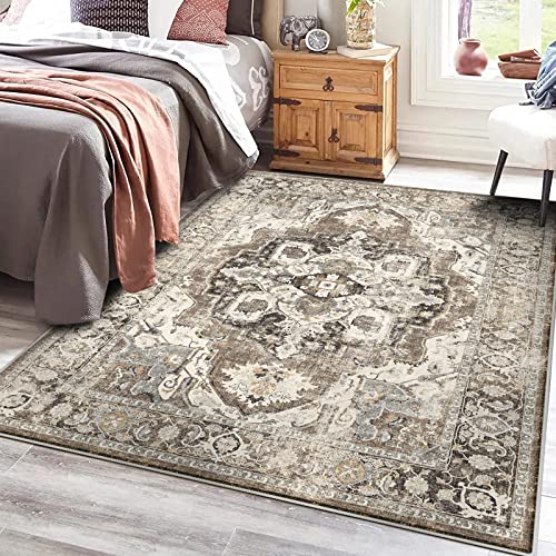 YOUFORTONG Washable 5x7 Area Rugs: Rugs for Living Room Ultra Soft Carpet for Bedroom Waterproof Rug Non Slip Rugs for Hardwood Floors (Beige, 5x7)