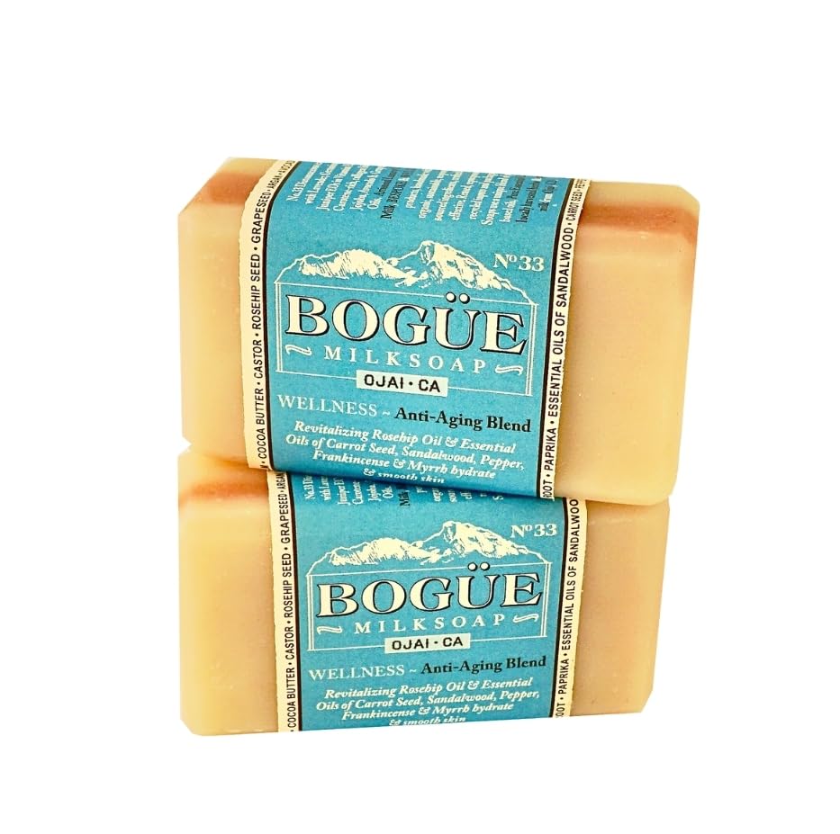 Handmade Goat Milk Soap- BOGUE No.33 WELLNESS Anti-Aging Blend Revitalizing Rosehip Oil & Essential Oils of Carrot Seed, Sandalwood, Pepper, Frankincense & Myrrh hydrate & smooth skin