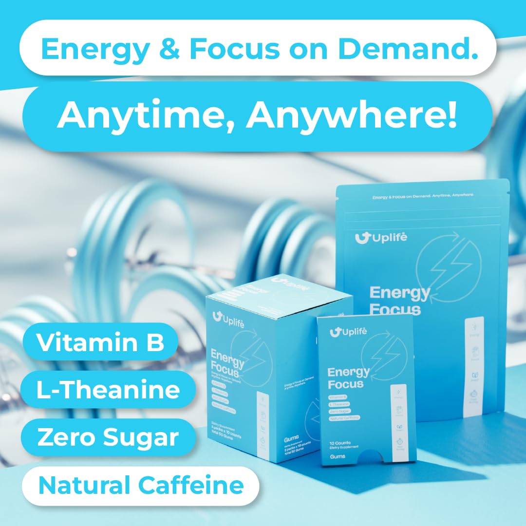 UPLIFE Energy Gum & Mints 60 Pieces (30 each) – 40mg Natural Caffeine + 80mg L-Theanine + Niacin Vitamin B3 & B12 – Sugar-Free, Vegan – Caffeine Gum & Mint for Smooth Energy Boost, Focus – Mint Flavor